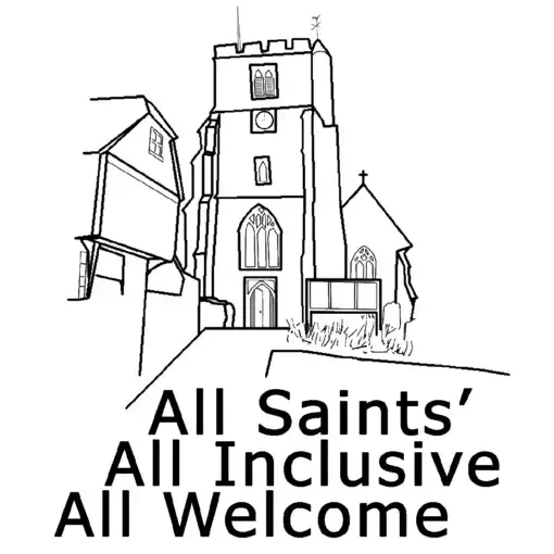 Line drawing of All Saints' Church — All Saints', All Inclusive, All Welcome