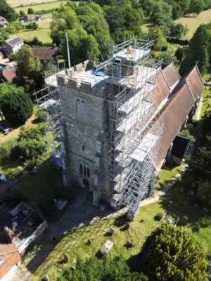 Scaffolding around All Saints Tower